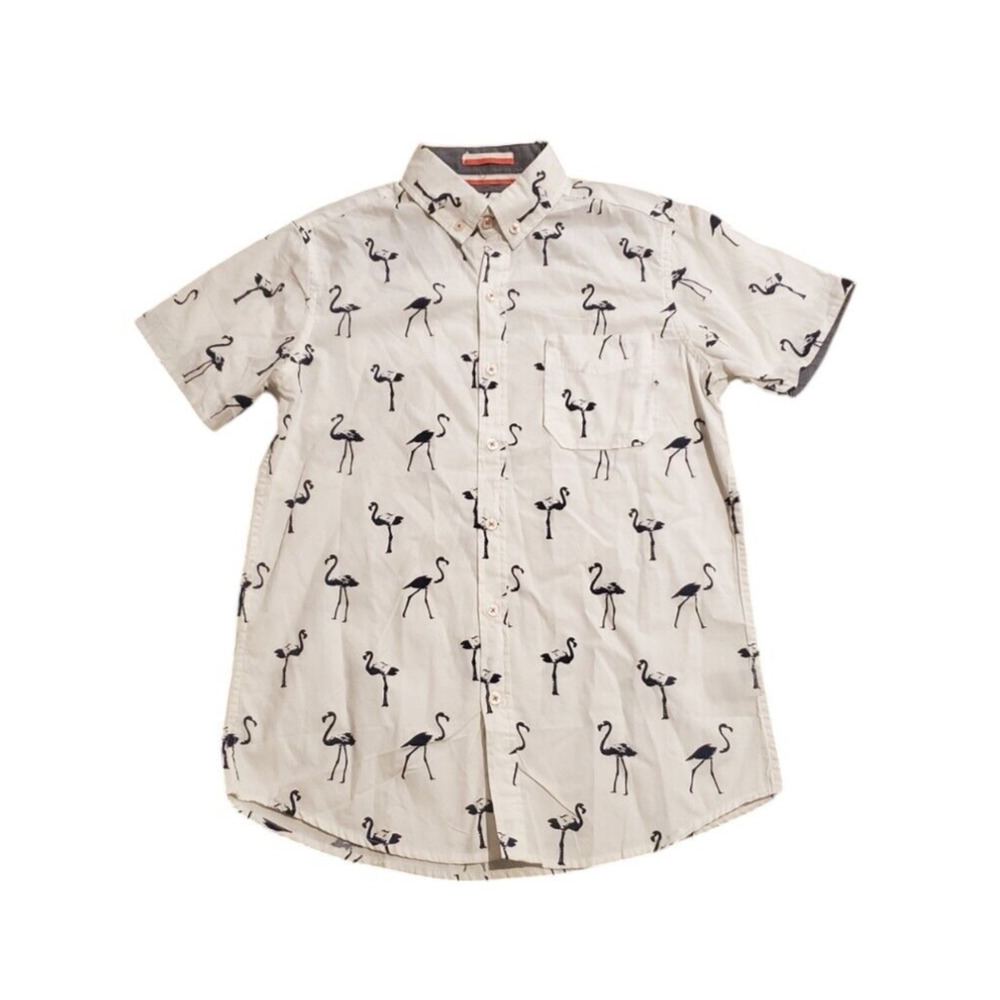 Ditch Plains by Ricky Singh Shirt Button Up Short Sleeve Flamingos Men's Small
